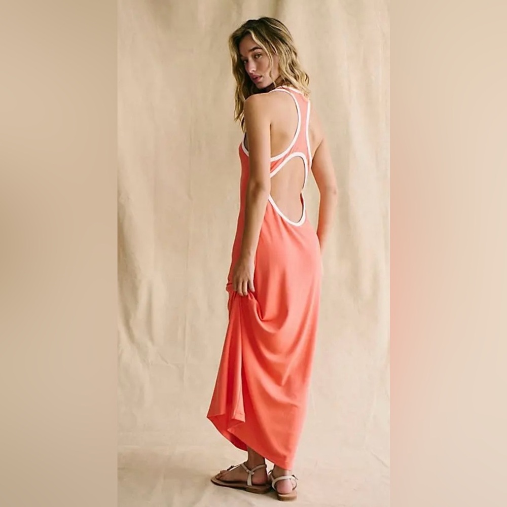 NWT FREE PEOPLE FREE EST GOOD FEELS OPEN BACK DRESS THRIVING CORAL